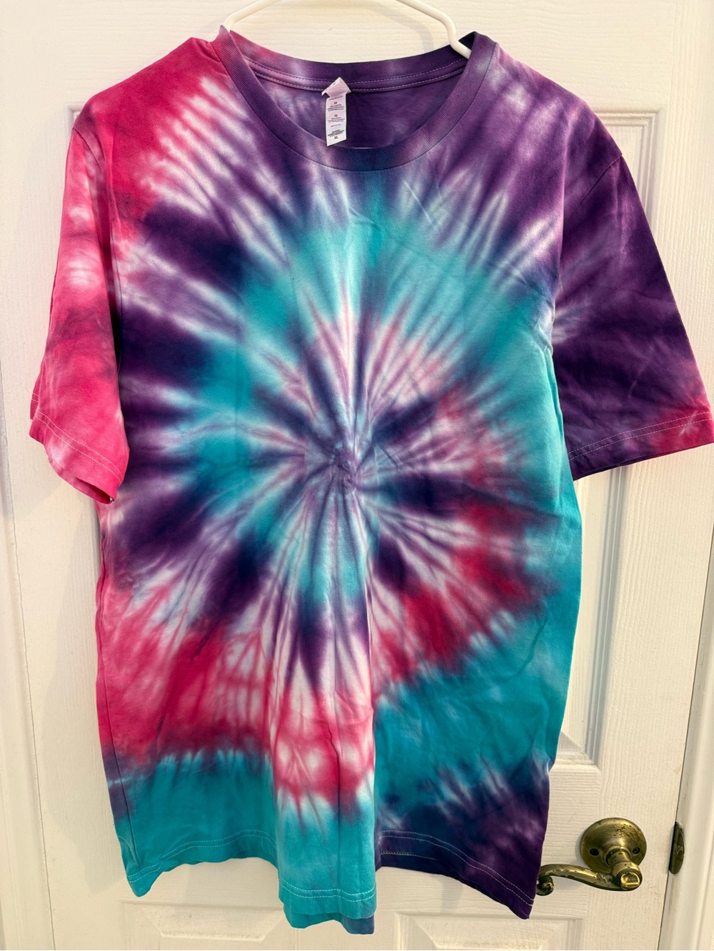 New Custom Tie-Dye Short Sleeve Shirt - Purple, Teal & Pink Size XL Unisex